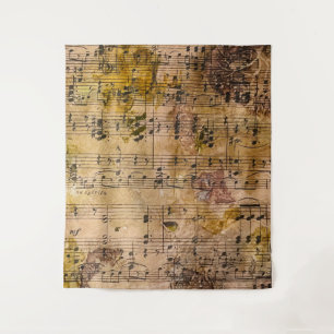 Grunge-Blumen-Musik Vintage-Botanik-Wand Wandteppich