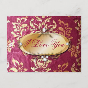 Grunge-Blumen-Victorian-Gold-Burgunder-Damaskus Postkarte