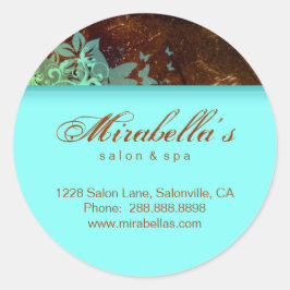 Grunge Blumenaufkleber Salon Wellness-Center blau  Runder Aufkleber