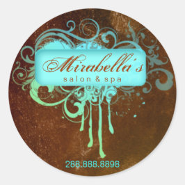 Grunge Blumenaufkleber Salon Wellness-Center blau  Runder Aufkleber
