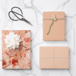 Grunge Blumenmuster. Korallenhintergrund. Geschenkpapier Set