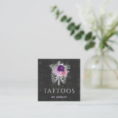 Grunge Blumenskelett Gothic Tattoo Artist Rose Quadratische Visitenkarte (Stehend Vorderseite)