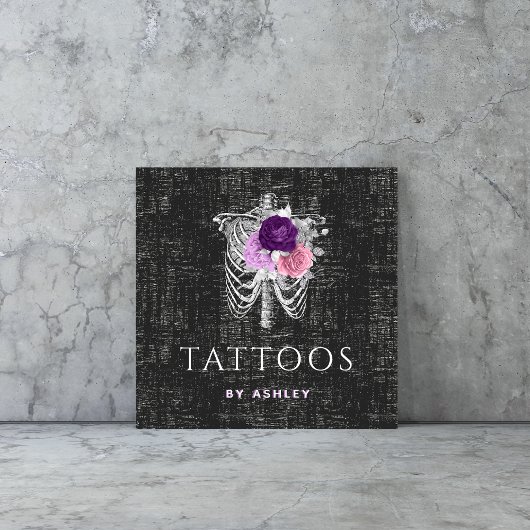 Grunge Blumenskelett Gothic Tattoo Artist Rose Quadratische Visitenkarte