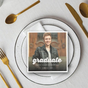 Grunge Bold Graduate Script Foto Graduation Party Serviette