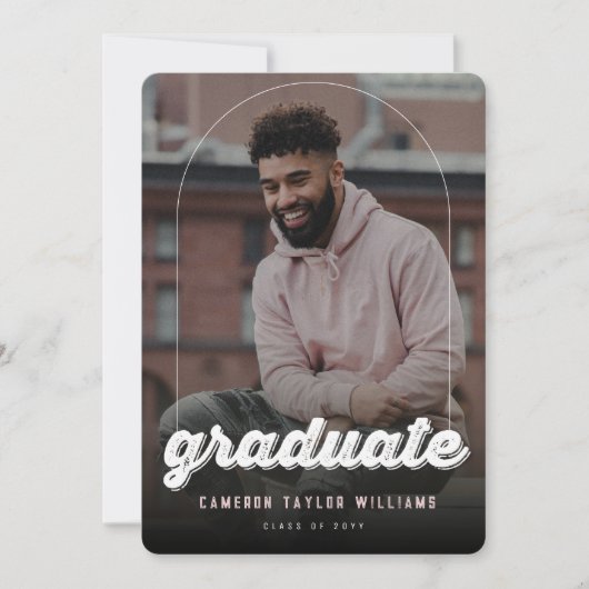 Grunge Bold Script Simple Foto Graduation Party Einladung (Vorderseite)