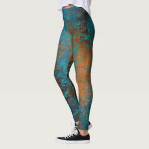 Grunge Braun Blau Florales Dekoratives Luxus-Muste Leggings