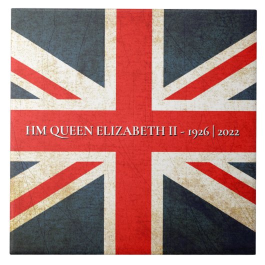Grunge British Union Jack QE2 Gedenktafel Fliese (Vorderseite)