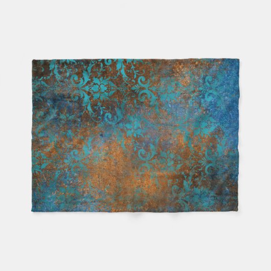 Grunge Brown Blauer Blumenmuster Fleecedecke (Vorderseite (Horizontal))