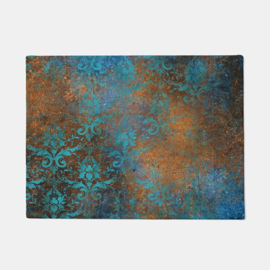 Grunge Brown Blue Floral Dekorationsmuster Fußmatte (Vorderseite)