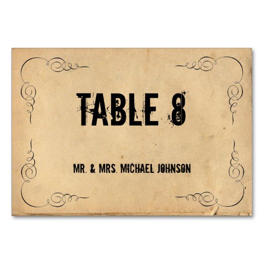 Grunge Brown Paper Guest Table Cards Tischnummer (Rückseite)