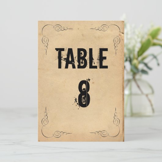 Grunge Brown Paper Wedding Tischnummer (Stehend Vorderseite)