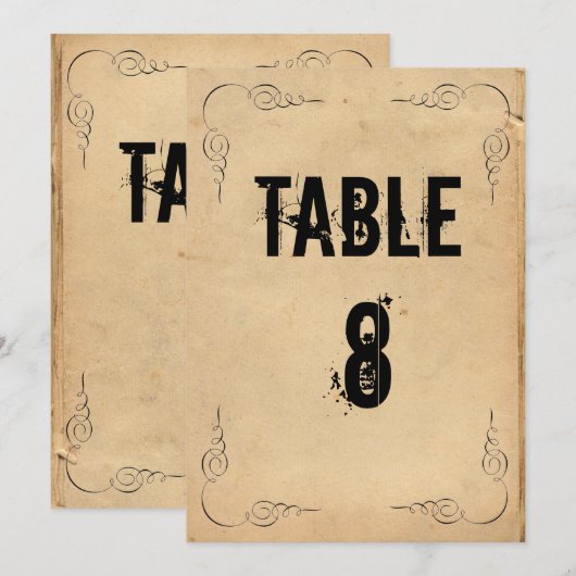 Grunge Brown Paper Wedding Tischnummer (Vorne/Hinten)