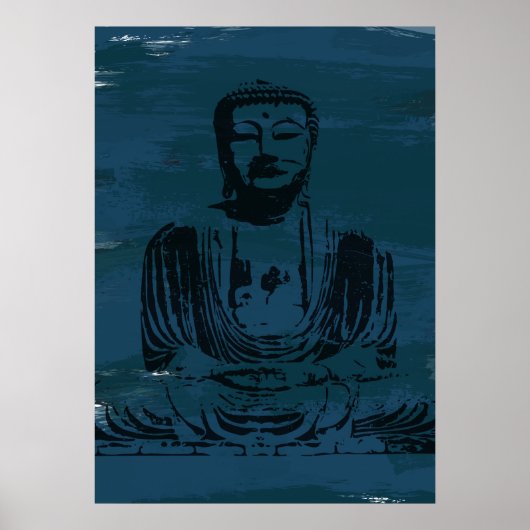 Grunge Buddha Poster - Dunkel Aquamarin (Vorne)