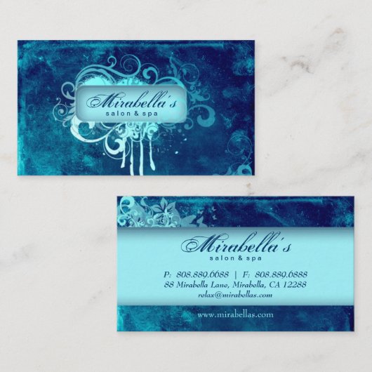 Grunge Business Card Blume Salon Wellness-Center B Visitenkarte (Vorne/Hinten)