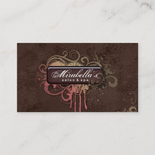 Grunge Business Card Flower Salon Spa Brown Fall Visitenkarte (Vorderseite)