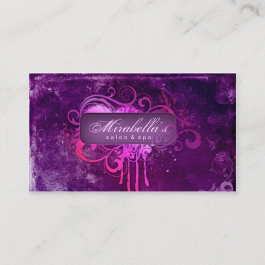 Grunge Business Card Flower Salon Spa Purple Pink Visitenkarte (Vorderseite)