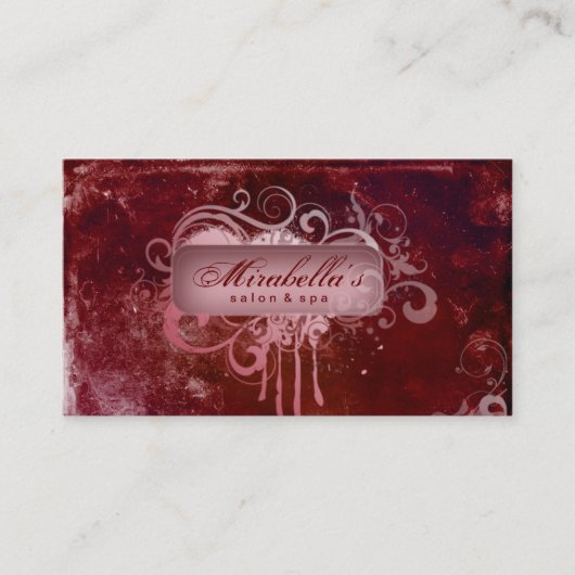 Grunge Business Card Flower Salon Spa Red Visitenkarte (Vorderseite)
