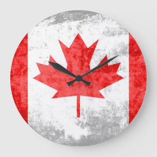 Grunge Canada Flag 2 Große Wanduhr