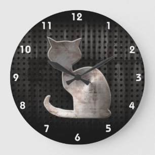 Grunge Cat Große Wanduhr
