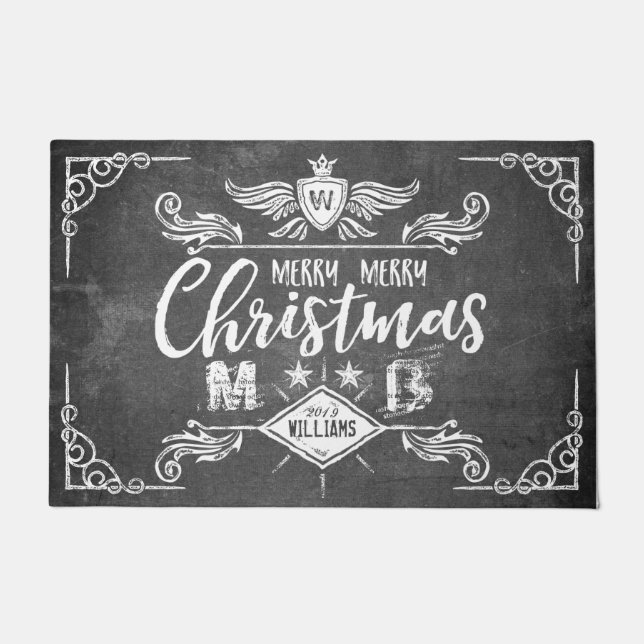 Grunge Chalkboard Frohe Weihnachten Retro Typograf Fußmatte (Vorderseite)