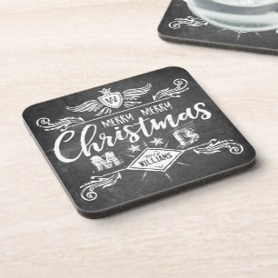 Grunge Chalkboard Frohe Weihnachten Retro Typograf Getränkeuntersetzer