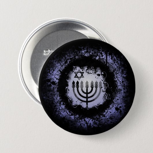 Grunge Chanukah Menorah Button (Vorne & Hinten)