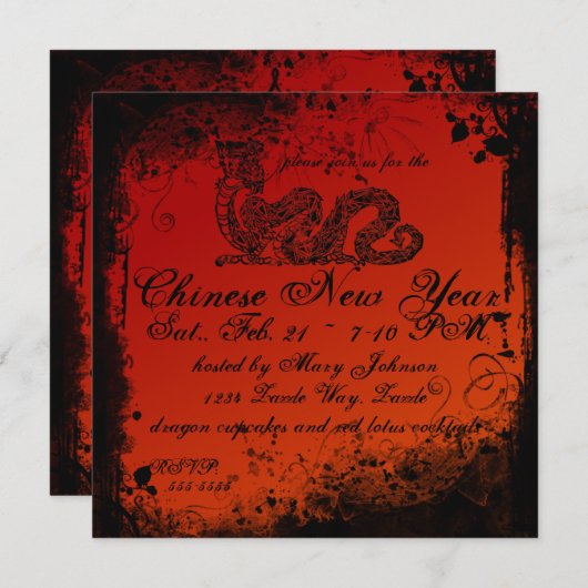 Grunge Chinese New Year Dragon Einladung (Vorne/Hinten)