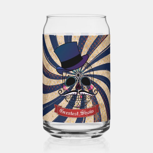 Grunge Circus Sugar Skull Ringmaster Custom Text Dosenglas (Rückseite)