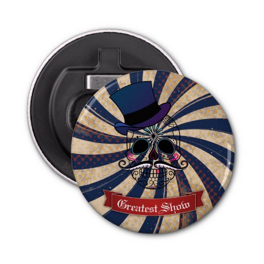 Grunge Circus Sugar Skull Ringmaster Custom Text Flaschenöffner (Vorderseite)