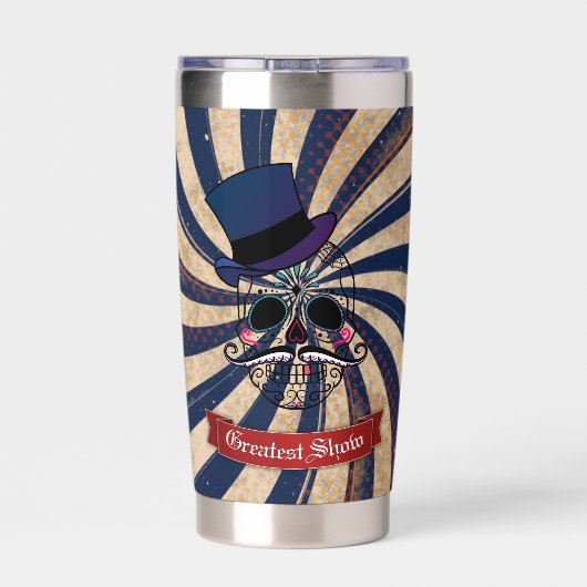 Grunge Circus Sugar Skull Ringmaster Custom Text Thermobecher (Rückseite)