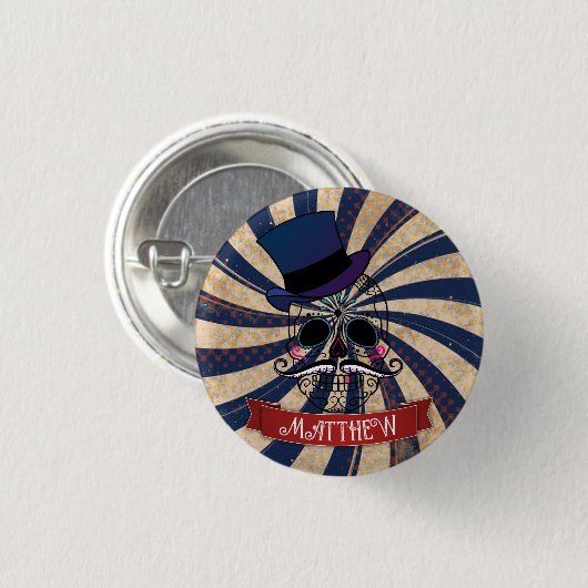 Grunge Circus Sugar Skull Ringmaster Personalised Button (Vorne & Hinten)