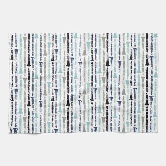 Grunge Clarinets - Blau und Grau Küchentuch (Horizontal)