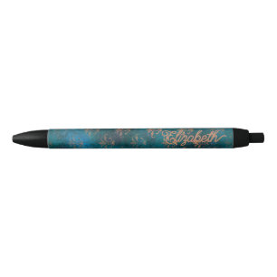 Grunge Copper Patina & Turquoise Verdigris Damask Kugelschreiber