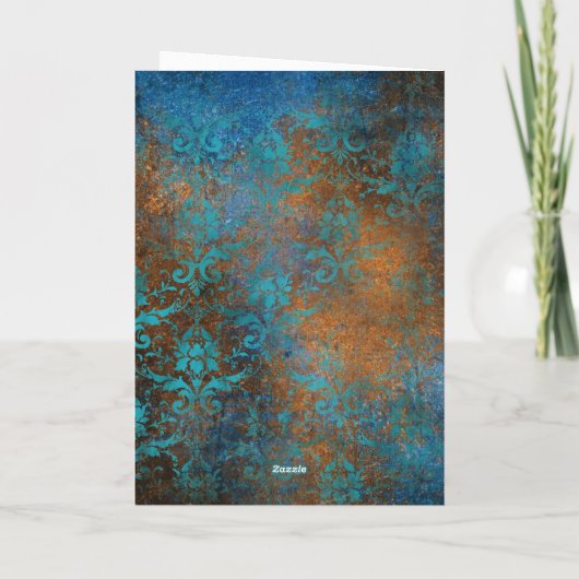 Grunge Copper Patina und Türkis Dankeschön Karte (Rückseite)