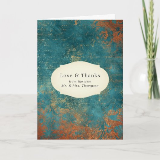 Grunge Copper Patina und Türkis Dankeschön Karte (Vorderseite)