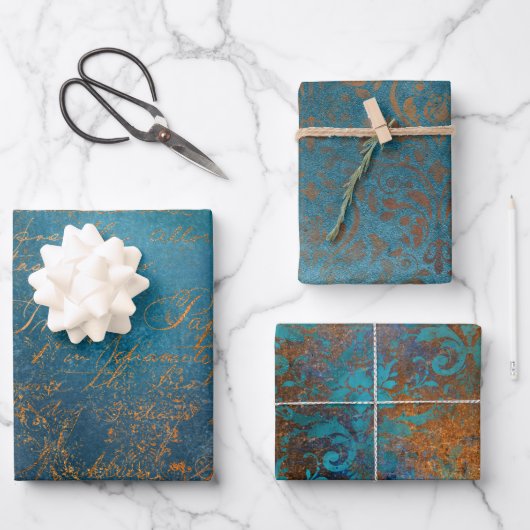 Grunge Copper Patina und Türkis Geschenkpapier Set (Vorderseite)