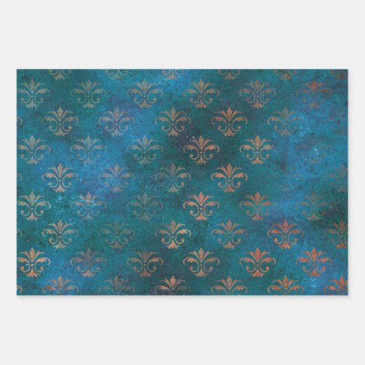 Grunge Copper Patina und Türkis Geschenkpapier Set (Vorderseite)