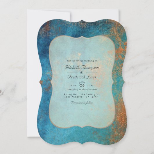 Grunge Copper Patina und Türkis QR Code Hochzeit Einladung (Vorderseite)