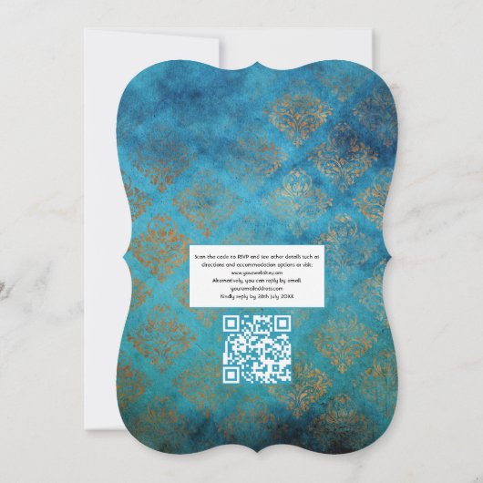 Grunge Copper Patina und Türkis QR Code Hochzeit Einladung (Rückseite)