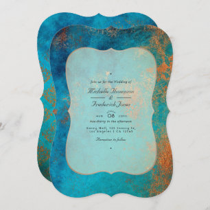Grunge Copper Patina und Türkis QR Code Hochzeit Einladung