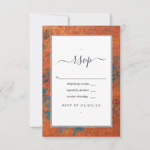 Grunge Copper Patina und türkisfarbene Hochzeit RSVP Karte