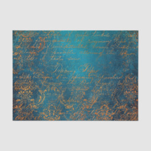 Grunge Copper Patina und türkisfarbene Kalligraphi Seidenpapier