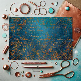 Grunge Copper Patina und türkisfarbene Kalligraphi Seidenpapier