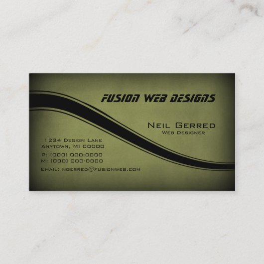 Grunge Curves Business Card, Dunkles Olive Visitenkarte (Vorderseite)