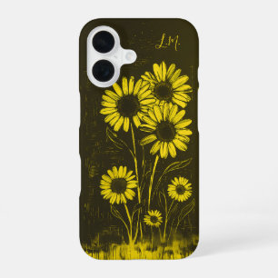 Grunge Daisy Gelb Braun Monogramm Benutzername iPhone 16 Hülle