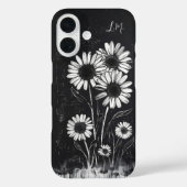 Grunge Daisy Schwarz-weiß Monogram Individuelle Na Case-Mate iPhone Hülle (Rückseite)