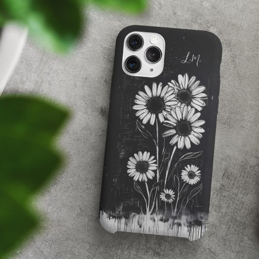 Grunge Daisy Schwarz-weiß Monogram Individuelle Na Case-Mate iPhone Hülle