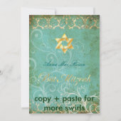 Grunge Damask Bat Mitzvah/aquamarin/gold Einladung (Rückseite)