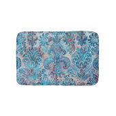 Grunge Damask Denim Blue Burgundy Peach Blush Pink Badematte (Vorderseite)
