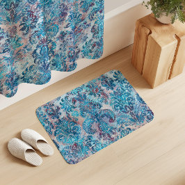 Grunge Damask Denim Blue Burgundy Peach Blush Pink Badematte